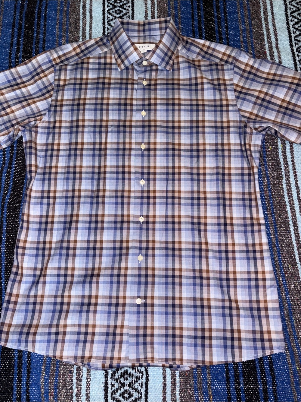 Eton Striped Plaid Twill Button Down Shirt